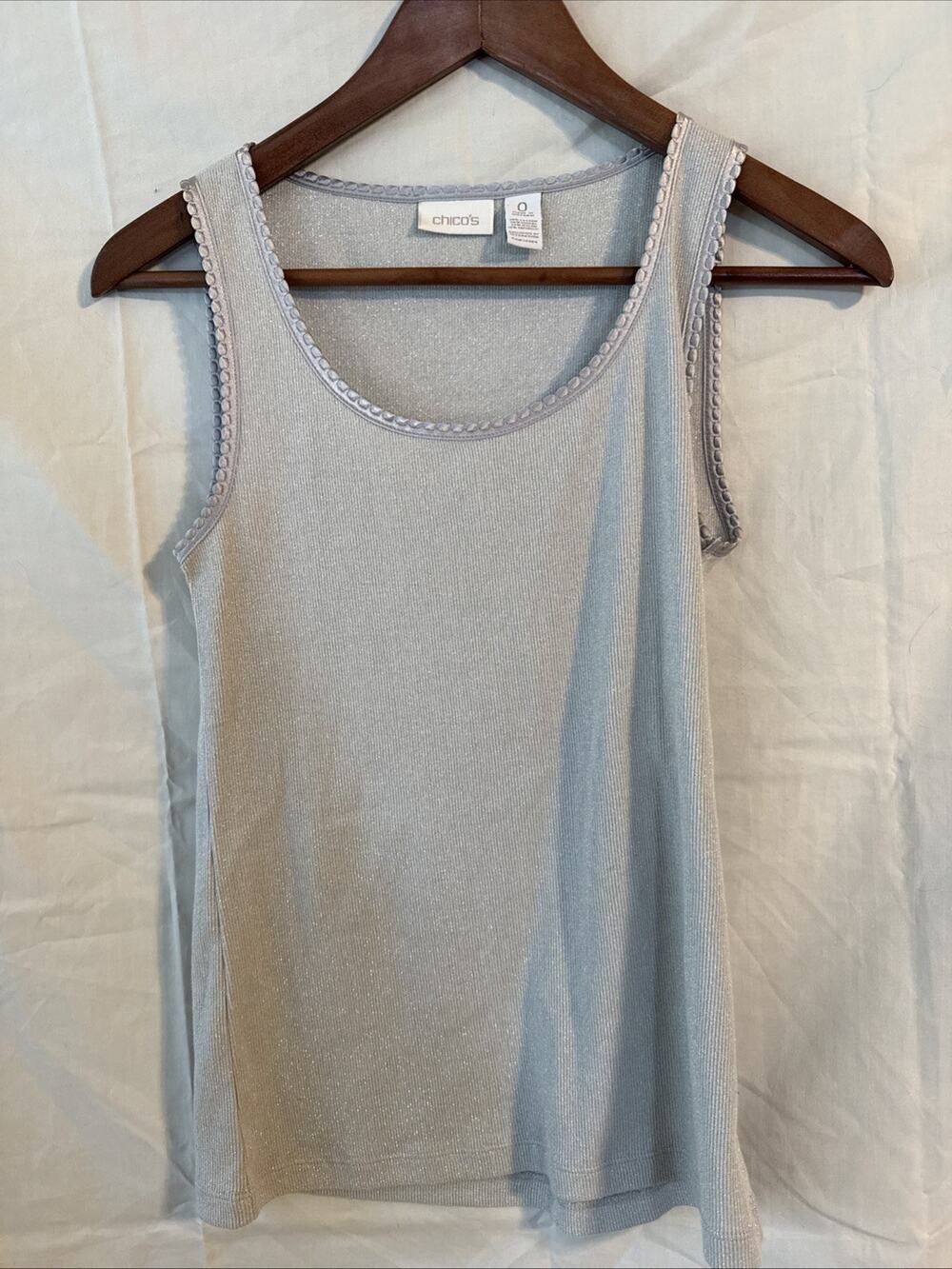 Womens Chicos Silver Metallic Ribbed Sleeveless Tank Cami Top Size 0